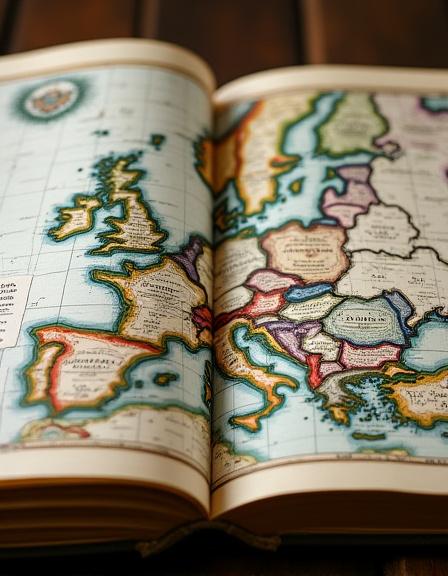 An open page of the ornate Blaeu's Atlas Maior showing a detailed map of Europe.
